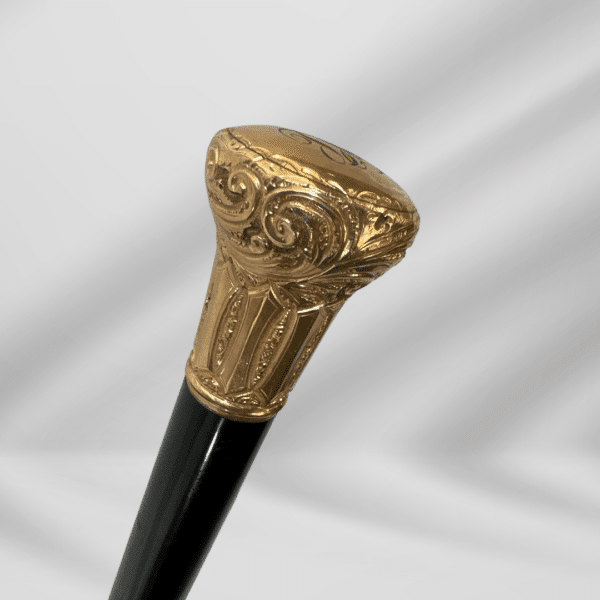 Elegant Antique Carved Gold Plate Knob Handle Best Walking Stick Cane Black