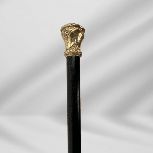 Elegant Antique Carved Gold Plate Knob Handle Skinner Hallifax Walking Stick Cane Black