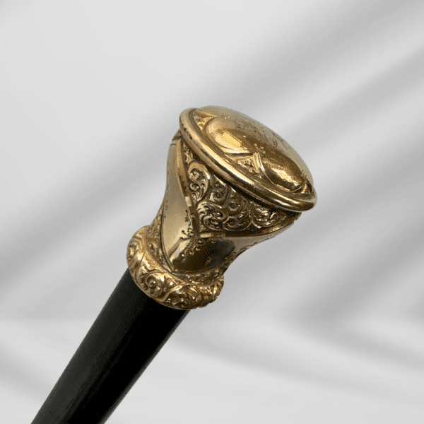 Elegant Antique Carved Gold Plate Knob Handle Skinner Hallifax Walking Stick Cane Black