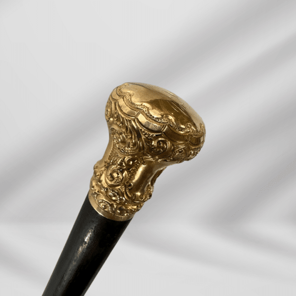 Elegant Antique Carved Gold Plate Knob Handle Unique Walking Stick Cane Black
