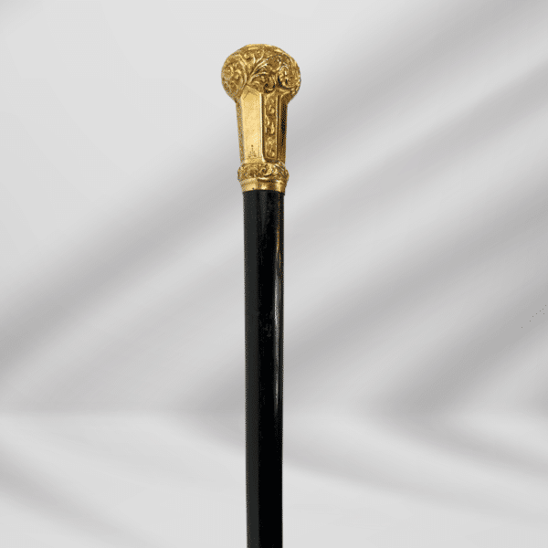 Elegant Antique Carved Gold Plate Knob Handle Unique Hallifax Walking Stick Cane