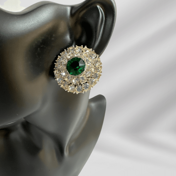 Excellent Diamond Cut Antique Earring Vintage Green Crystal & Diamond Earring