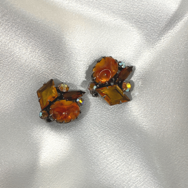Antique Earring Vintage Austrian Earring Orange Crystal