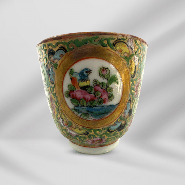 Antique Tea, Coffee Cup Hand Painting Rose Medallion Chinese Porcelain