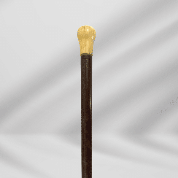 Antique Ivory Knob Handle Gold Plate Tip Walking Stick Cane Brown Color