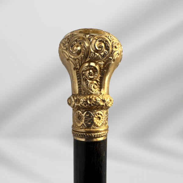 Antique Carved Gold Filled Knob Handle Walking Stick Cane Black