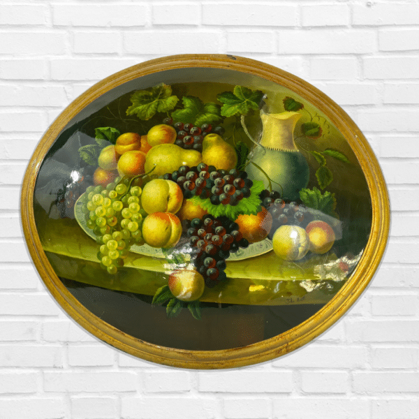 Antique Vintage Oval Wood Painting Convex Fruit Table Life Still