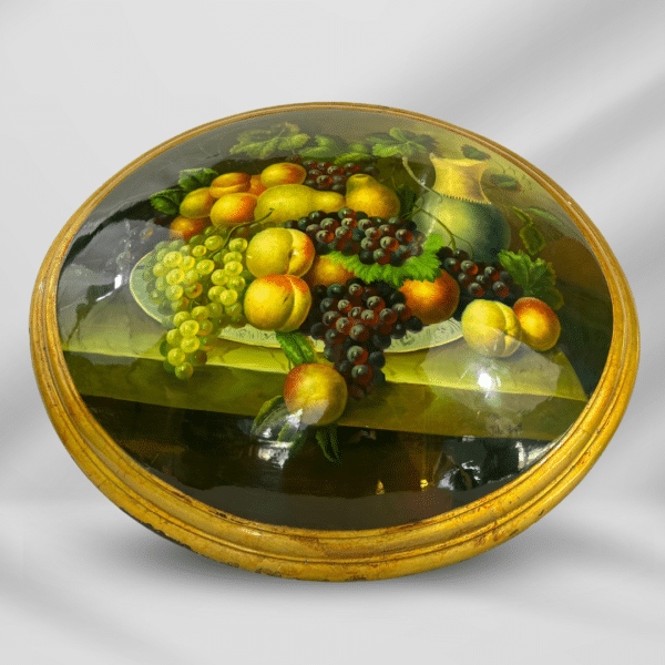 Antique Vintage Oval Wood Painting Convex Fruit Table Life Still