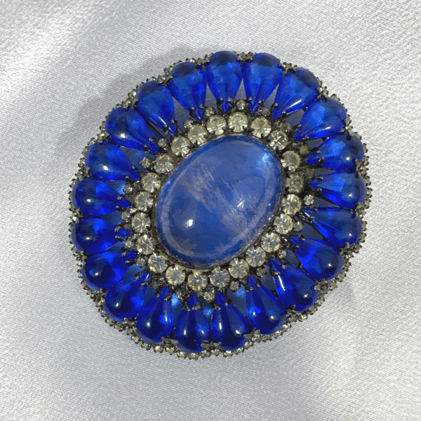 Signed Sorrel Rare Vintage Stunning Royal Blue & Clear Crystal Unique Brooch