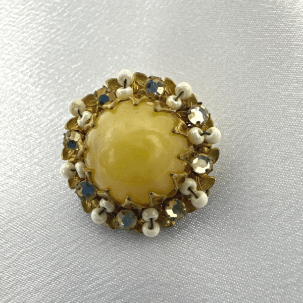 Singed Miriam Haskell Earrings Vintage Yellow Stone Clip on Earrings Fashion Jewelry