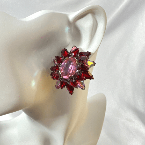 Vintage Beautiful Red and Pink Rhinestone Earrings Vintage Rhinestone Earrings