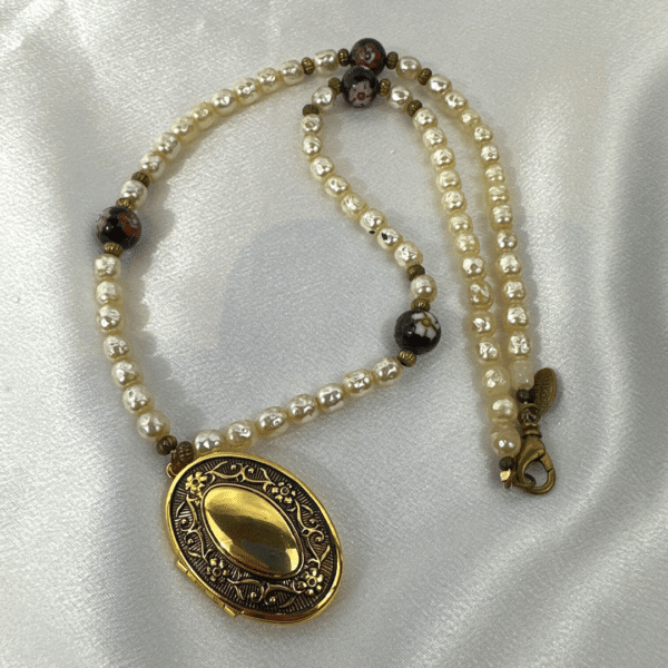 Signed Miriam Haskell Vintage Beaded Locket Necklace Unique Vintage Necklace