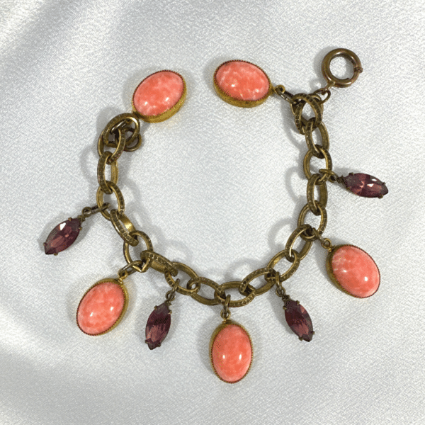 Pink Marble Purple Rhinestone Unique Vintage Charm Bracelet