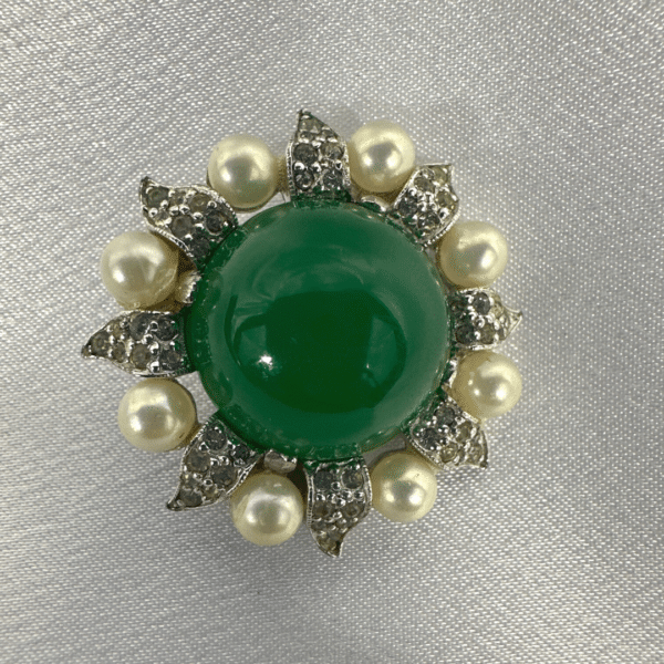 Singed Jomaz Vintage Beautiful Unique Pearl , Crystal , Green Stone Flower Earrings