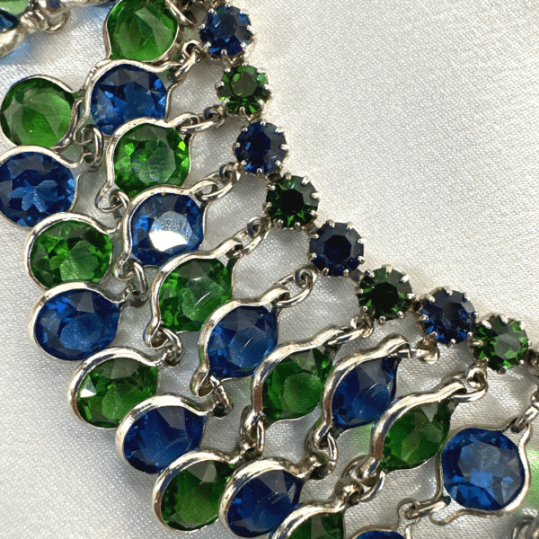 Weiss beautiful Vintage Blue & Green Crystal set Of Necklace & Earrings