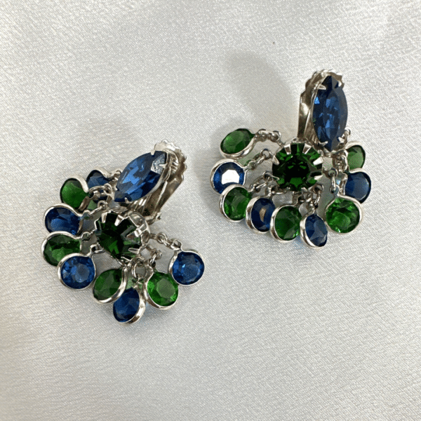 Weiss beautiful Vintage Blue & Green Crystal set Of Necklace & Earrings