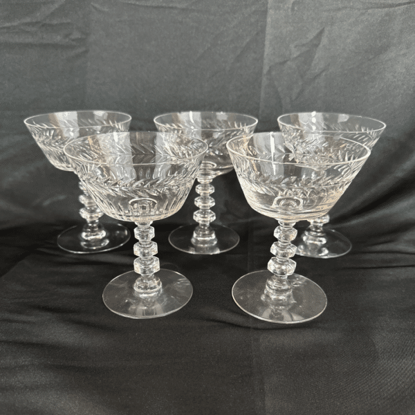 Mid Century Cut Glass Set Of 5 Antique Cocktail / Champagne Glass