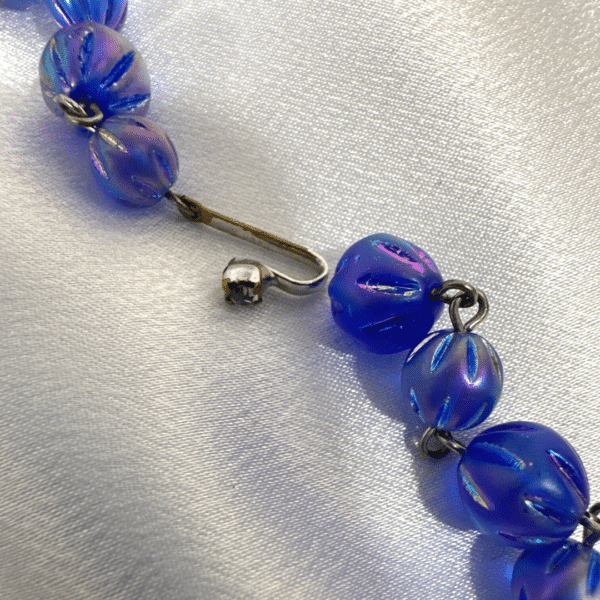 Kramer Signed Stunning Shimmery Blue Borealis Rhinestone Breaded Vintage Necklace & Earrings Set