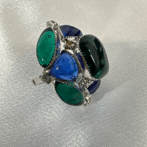 Vintage Patented Green and Blue Glass Fashion Ring Size 5