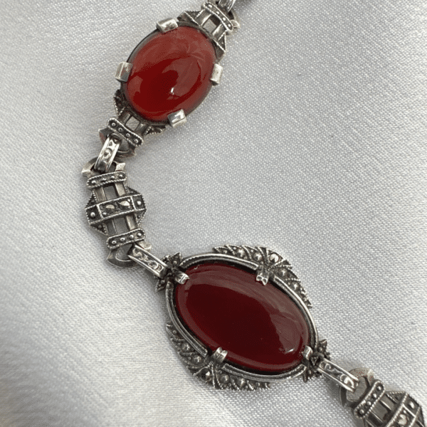 Sterling Sliver Carnelian Agate Vintage Bracelet / Stunning Vintage Agate Crystal Bracelet