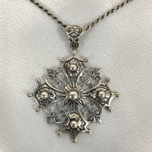 Vintage Sterling Silver Unique Cross Pendant Necklace / Christian Jewelry