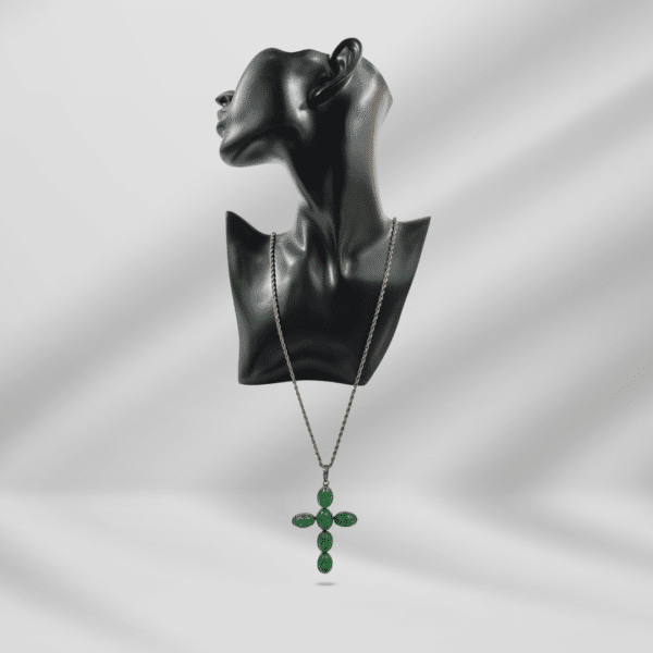 Vintage Green Glass Cross Pendant Silver Chain Necklace Vintage Silver Cross Necklace