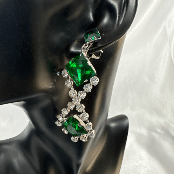 Schreiner Signed Green And Crystal Vintage Dangle Drop Earrings Vintage Fashion Earrings