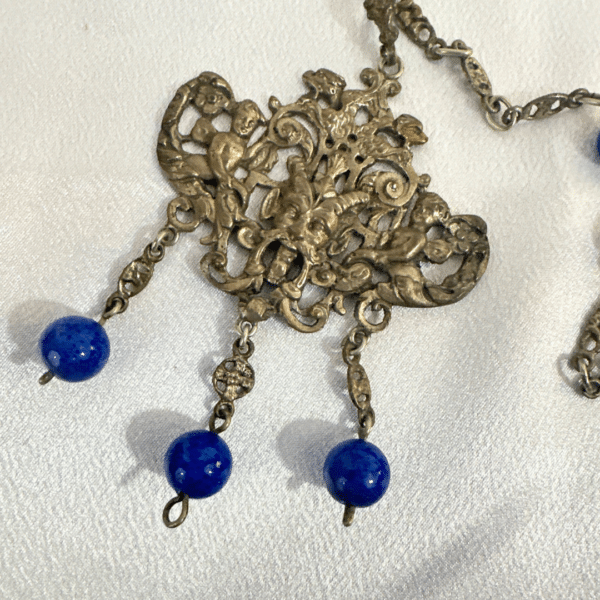Art Deco Antique Peruzzi Satyr Angles Renaissance Silver Necklace