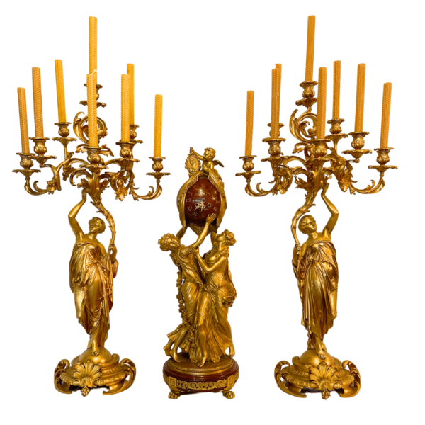 Bronze Antique Clock With Candlesticks early 19th Century