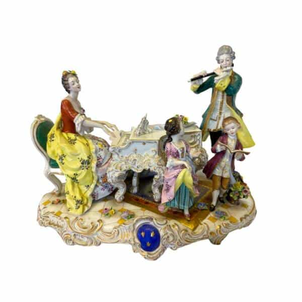 French Antique Hand Painted Porcelain Statue Of Family Music session