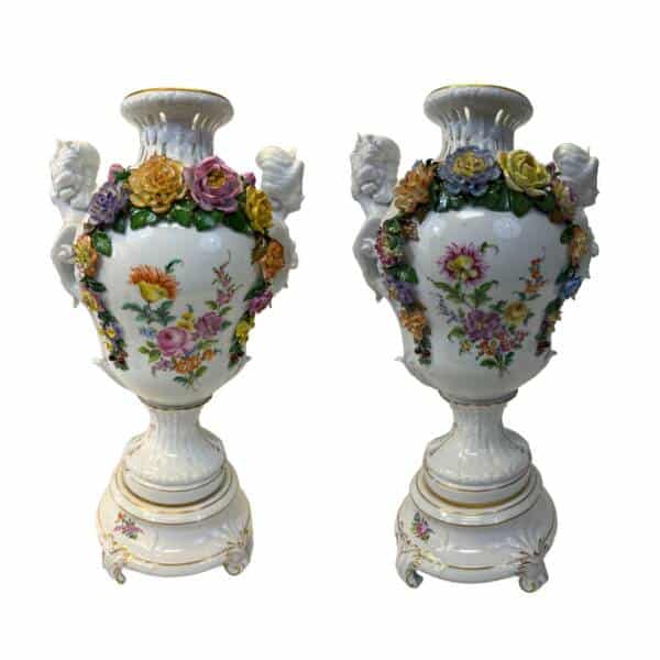 Dresden Antique porcelain Vase With 3D Flowers 19th Century