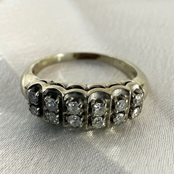 Antique Art Deco 14k White Gold &  12 Diamonds Ring For Woman Size 5.75