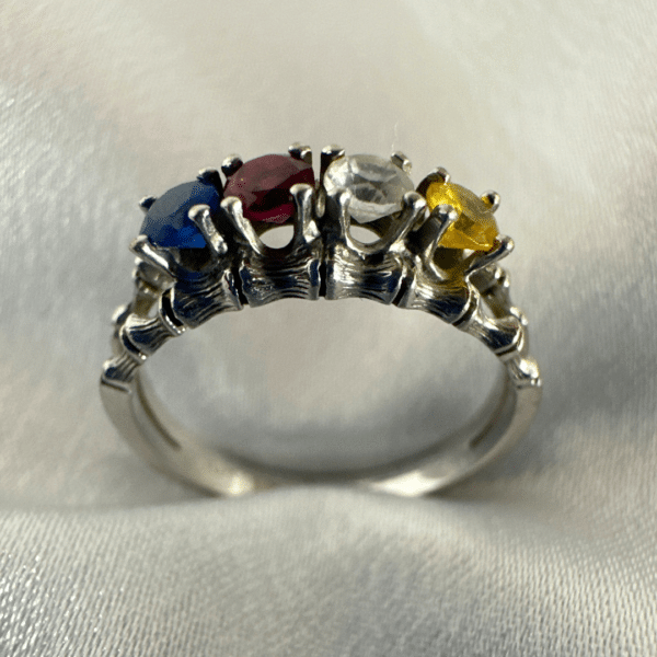 Antique Art Deco 10k White Gold &  4 Color Gemstone Ring For Woman Size 5.75