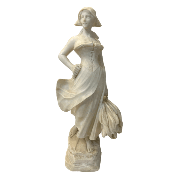 Antique White Stone Statue Of European Farmer Woman