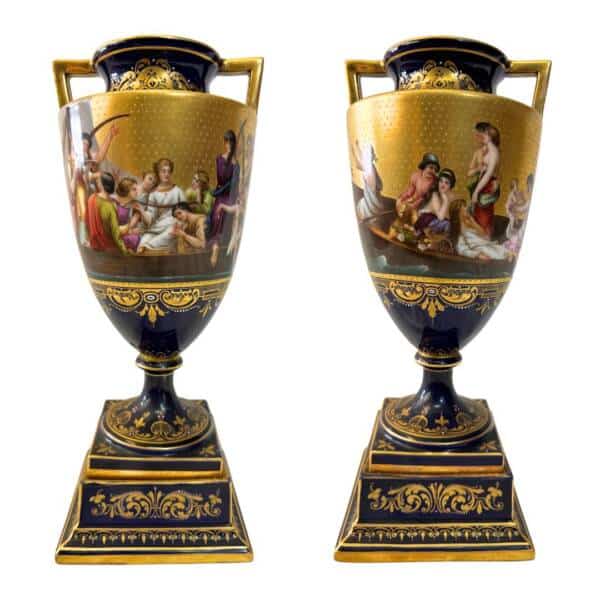 Pair of 19th Century Hand Painted German Vienna Porcelain Vases