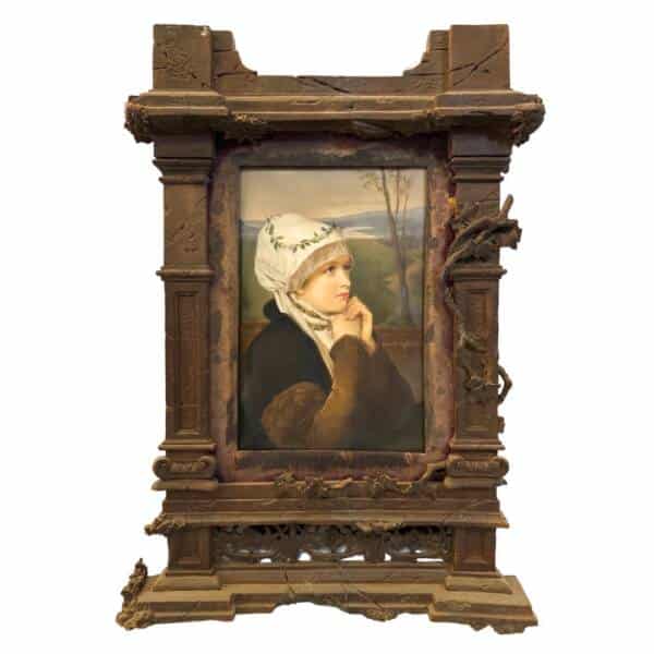 Hand Painted Plaque Of beautiful Woman 19th Century (Picture Hight: 9" x  Width: 6.12")