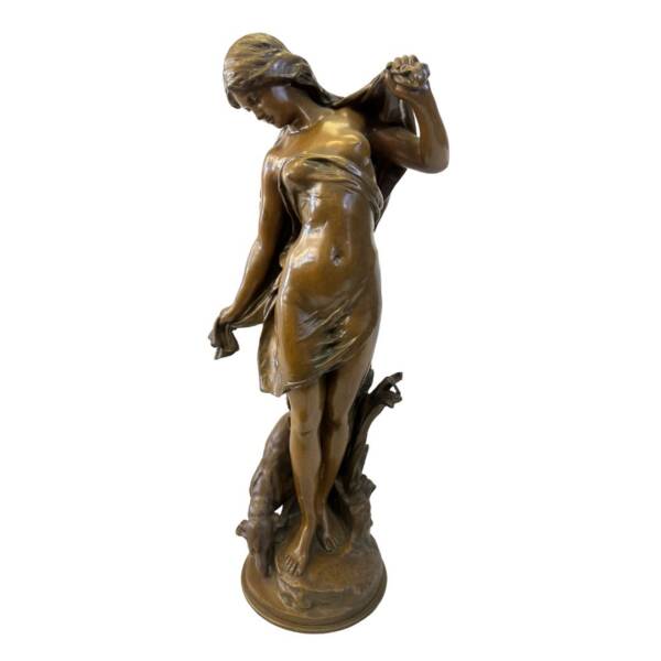 "Woman and Dog" Bronze Sculpture by Mathurin Moreau – Made in France, (1822-1912). 25.75"
