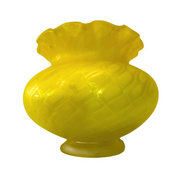Diamond Ruffled Pattern Exceptional Art Glass Antique Yellow Decorative Vase 19th Century