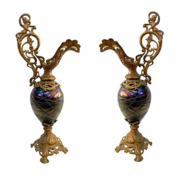 Elisabeth Teplitz Bohemia Antique Art Nouveau Glass & Bronze Decorative 1900 C.