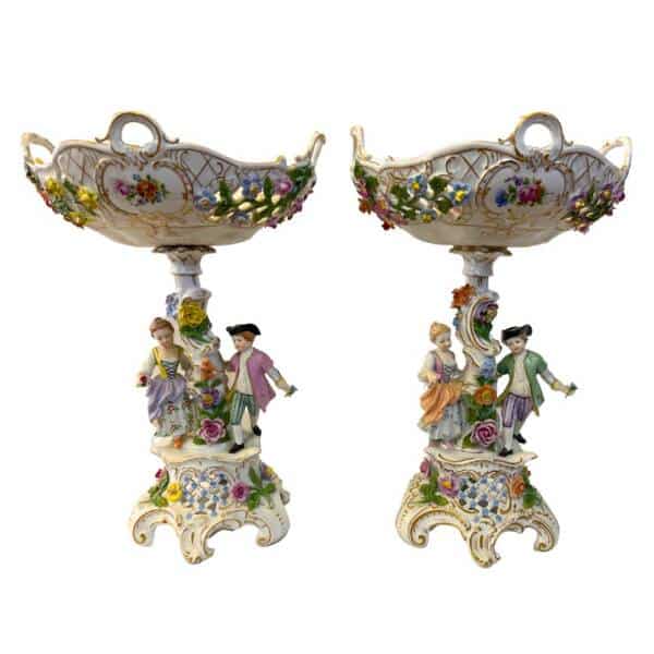 Hand Painted Antique Pair Of Dresden Carl Thieme Early 19th Century