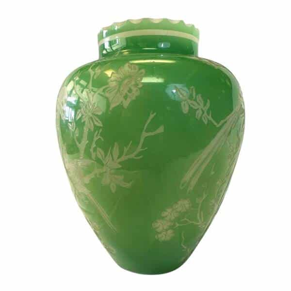 Antique Steuben Acid-Cutback Green Vase