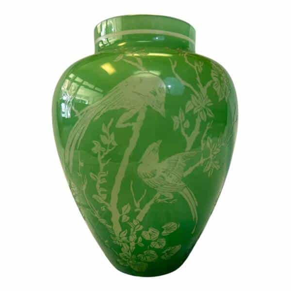 Steuben Acid-Cutback Antique Green Vase