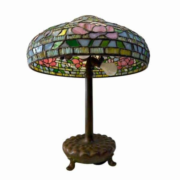 Tiffany Studios Peony Bronze & Art Glass Table Lamp